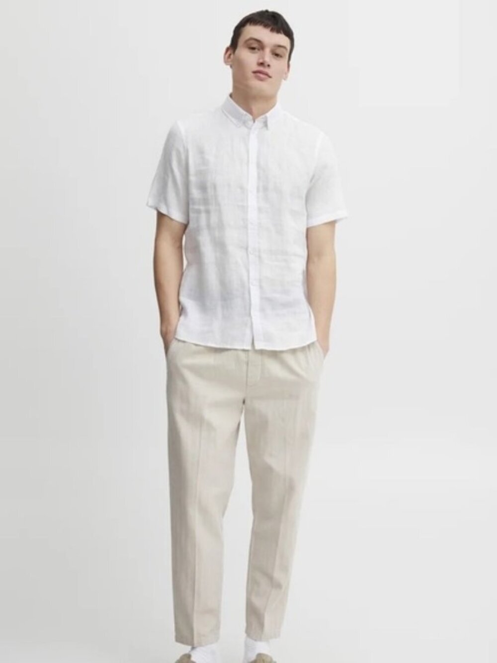 Casual Friday Men's 100% Linen Short Sleeve Button Down Shirt White Small